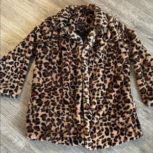 Leopard Print Faux Fur Teddy Coat Women’s Small Plush Animal Print Jacket Cozy